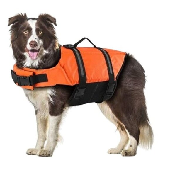 Dog Pet Water Life Preserver Safety Vest Float Ski Swim Jacket XS Orange PVC - Picture 1 of 10
